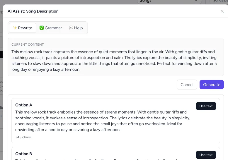 AI helper for band website