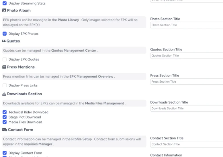 EPK features display