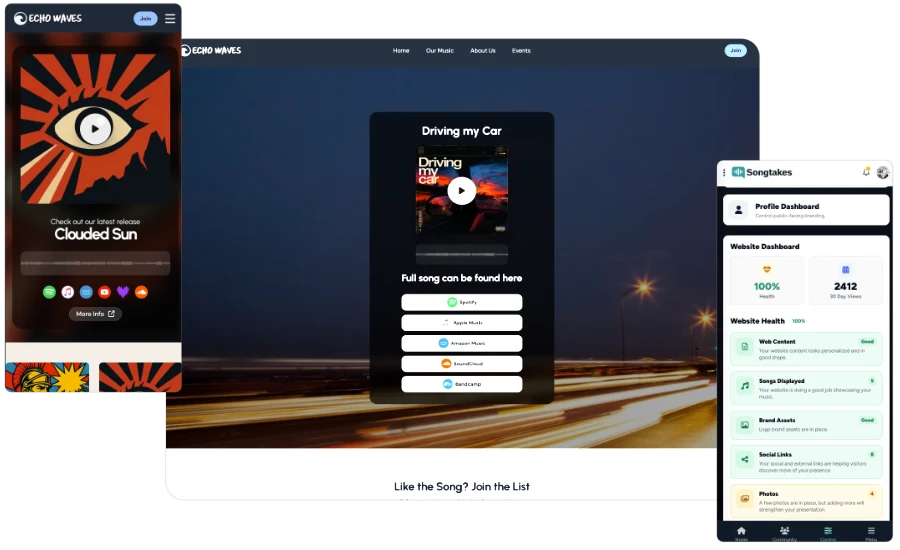 Band website builder for musicians