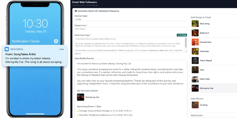 Create and send music marketing emails