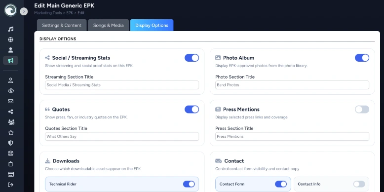 EPK features display