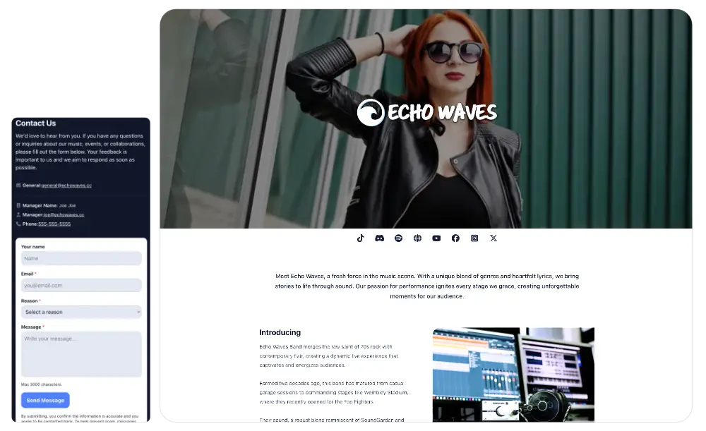 Band website builder for musicians
