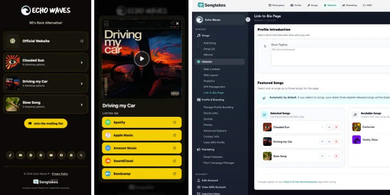 Automatic SongTakes link-in-bio music selection