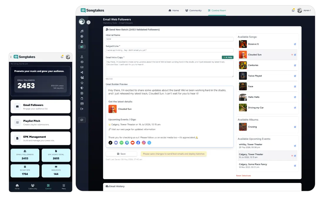 Band website builder for musicians