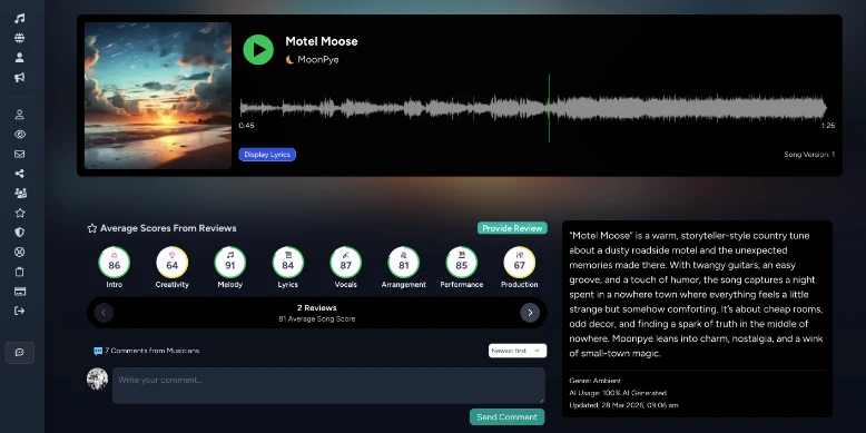 Musician community feedback platform