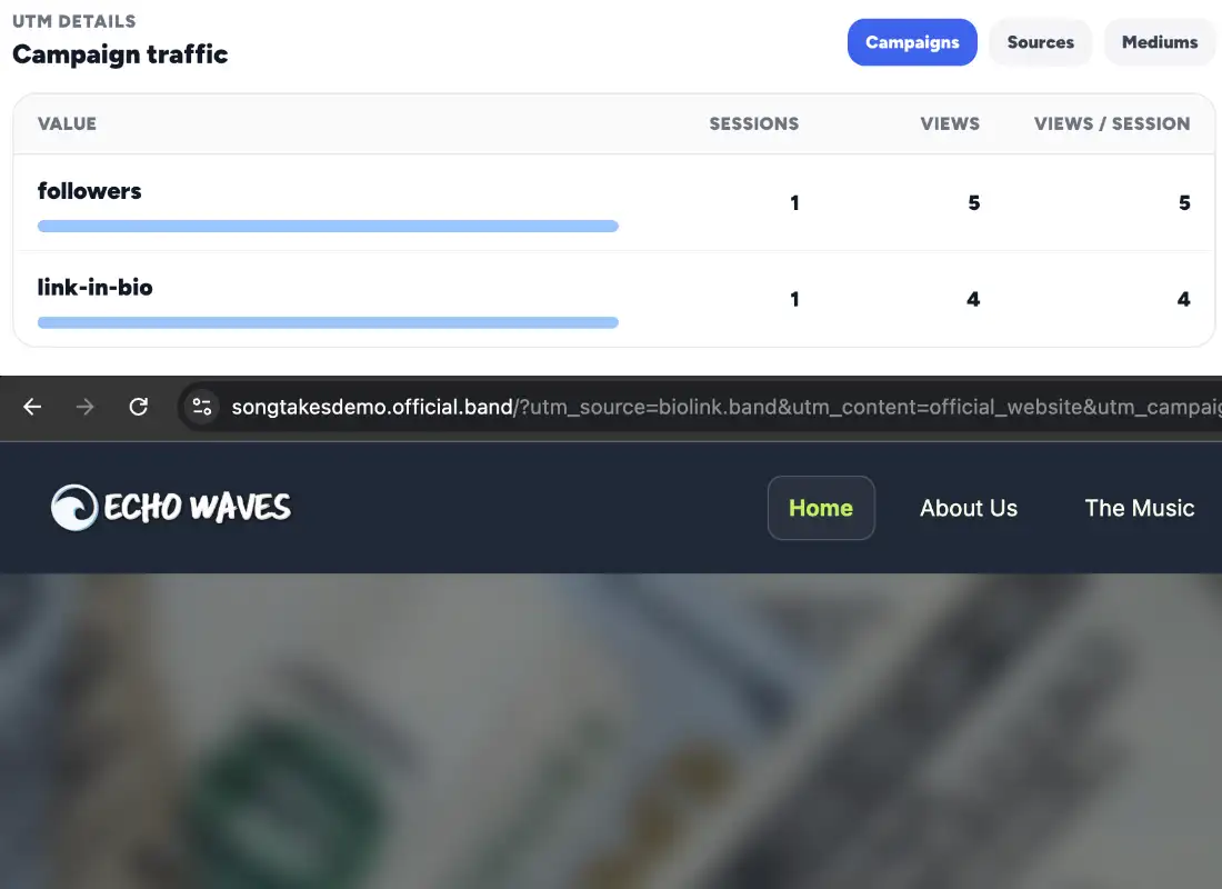 SongTakes website builder preview