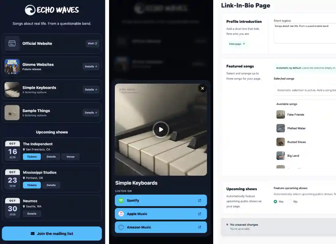 Automatic SongTakes link-in-bio music selection