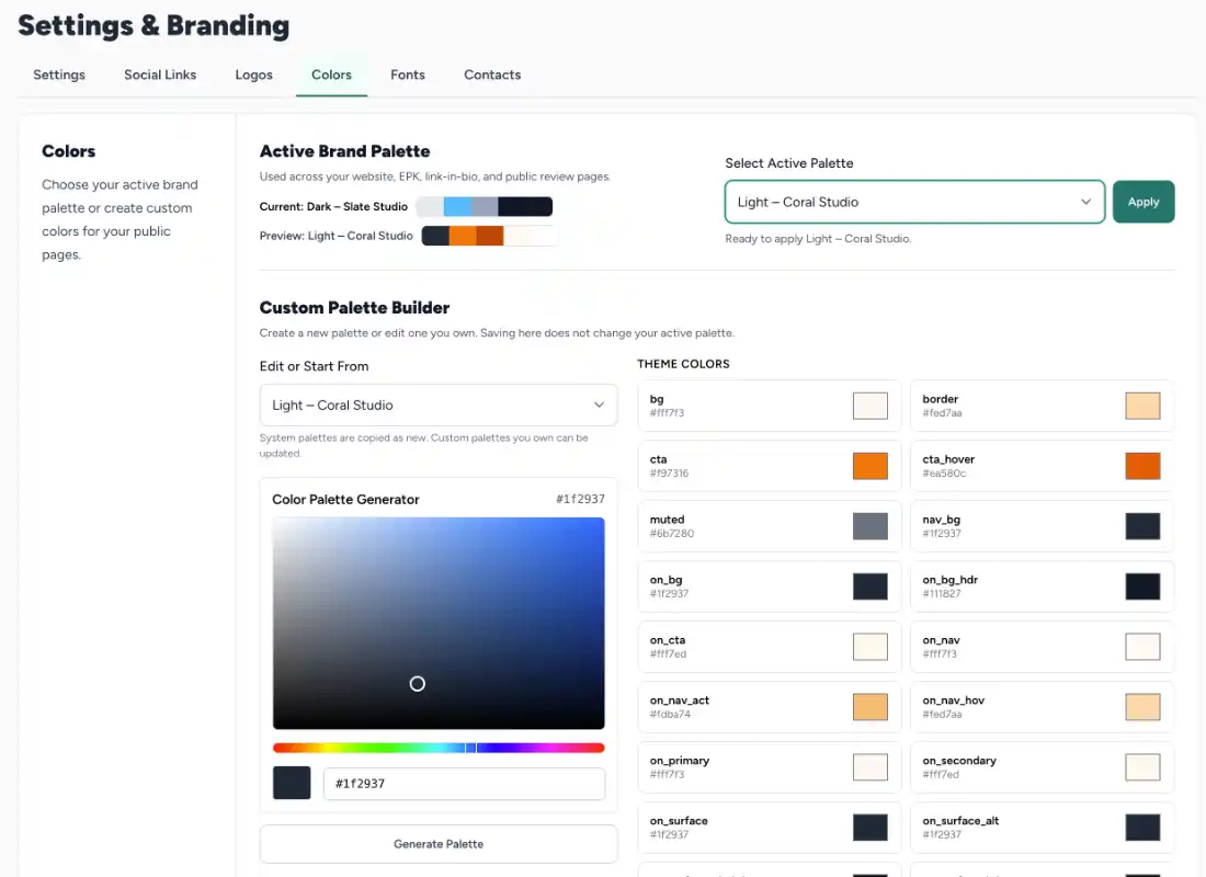 SongTakes artist branding settings