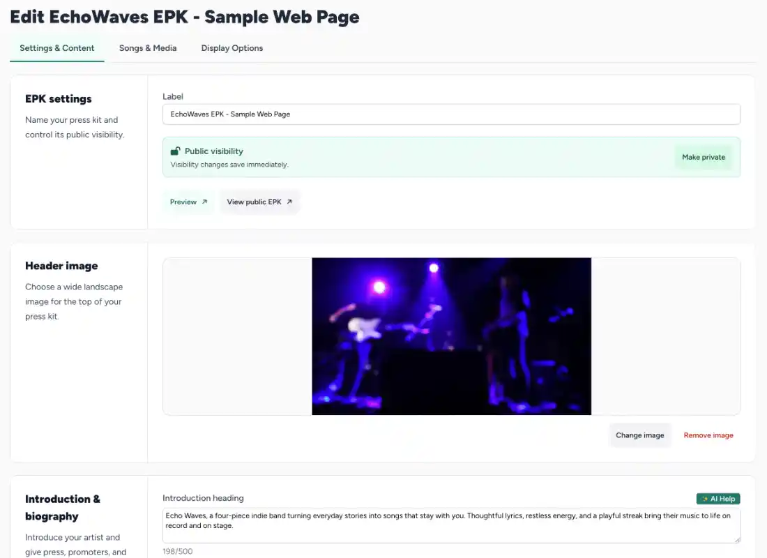 EPK features display