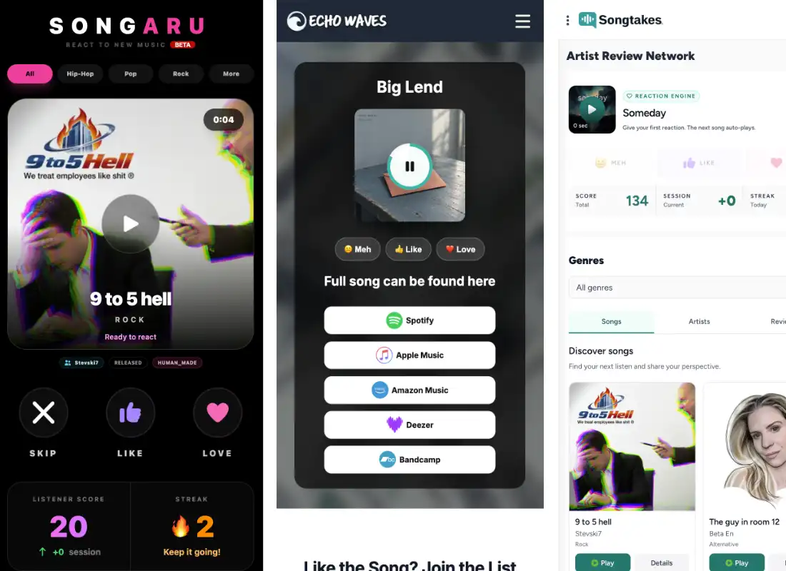 SongTakes website builder preview