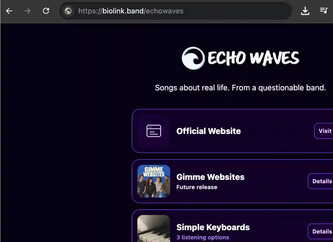 Artist-first biolink.band URL