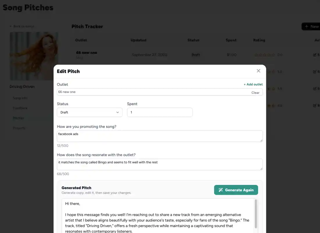SongTakes website builder preview