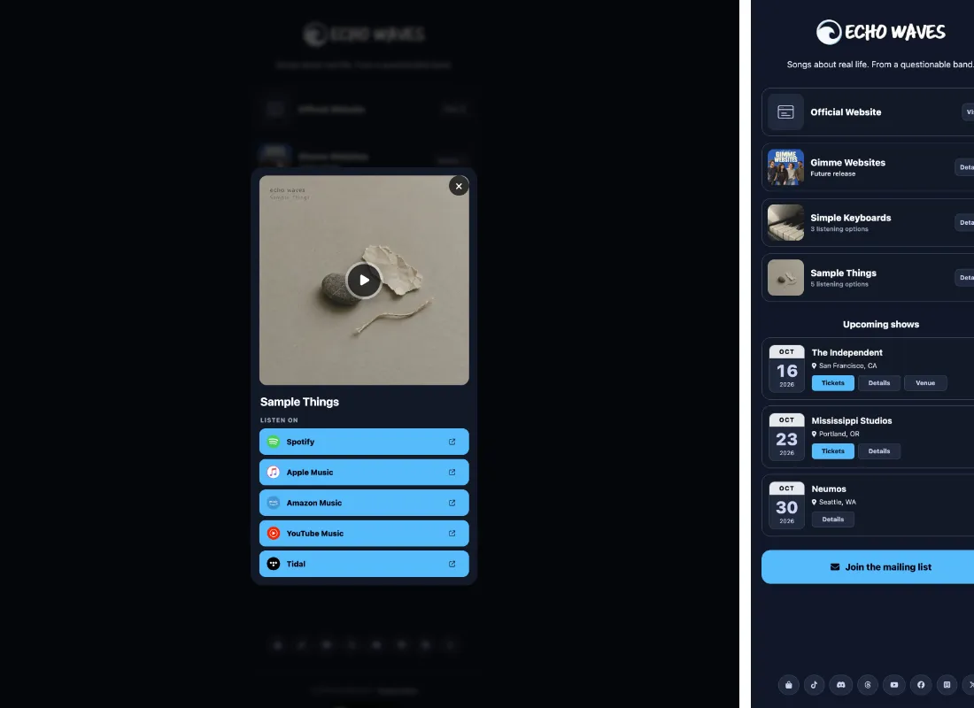 SongTakes band website builder