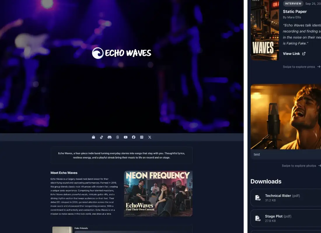 SongTakes band website builder