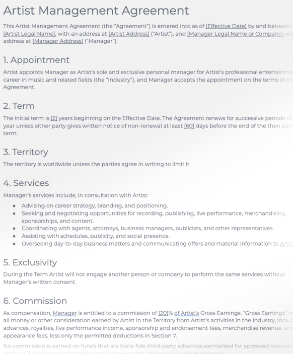 Artist Management Agreement