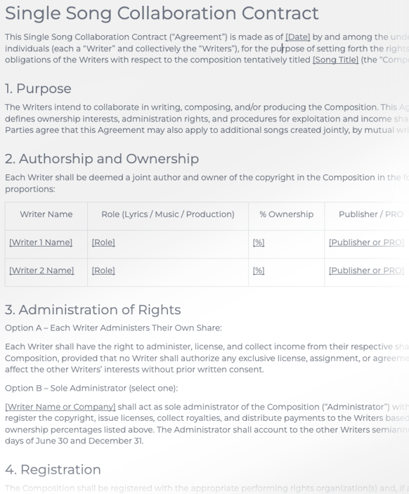 Single Song Collaboration Contract