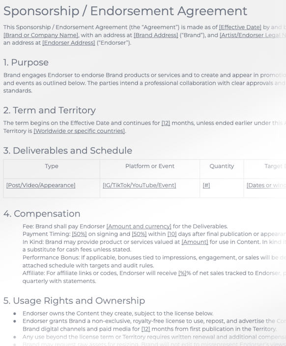 Sponsorship / Endorsement Agreement